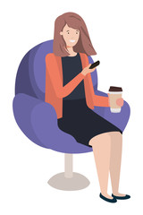 young woman seated in salon chair using smartphone