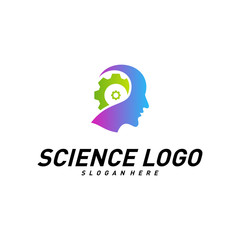 Head People with Gear Logo Vector Template. Brain, Creative mind with Mechanic, learning and design icons. Man head, people symbols. Colorful Icon