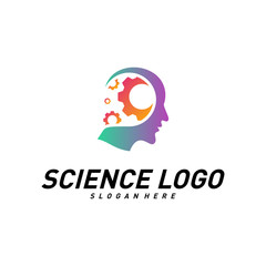 Head People with Gear Logo Vector Template. Brain, Creative mind with Mechanic, learning and design icons. Man head, people symbols. Colorful Icon