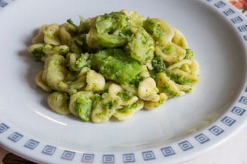 Fresh orecchiette pasta with broccoli