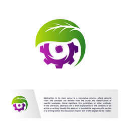 Nature Gear logo Design Vector Template. Mechanic with Leaf Icon Symbol. Colorful Icon