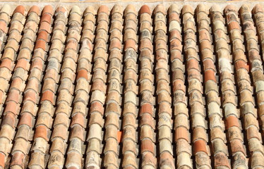 Old red roof clay tiles
