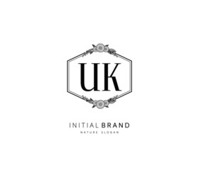 U K UK Beauty vector initial logo, handwriting logo of initial signature, wedding, fashion, jewerly, boutique, floral and botanical with creative template for any company or business.