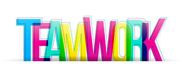 The word Teamwork isolated on a white background. Colorful letters on a white background. Vector illustration.