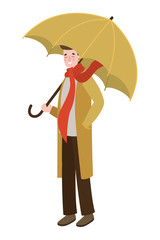 man walking with autumn suit and umbrella character
