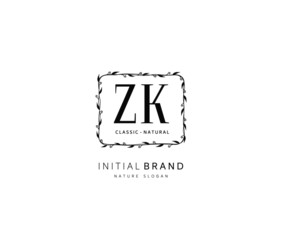 Z K ZK Beauty vector initial logo, handwriting logo of initial signature, wedding, fashion, jewerly, boutique, floral and botanical with creative template for any company or business.