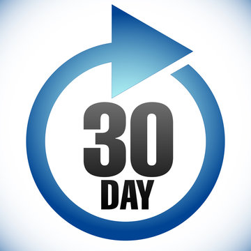 30 day Turnaround time (TAT) icon. Interval for processing, return to customer. Duration, latency for completion, request fulfilling