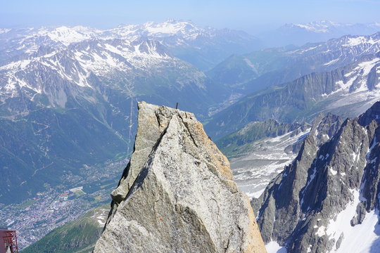 View of the Vallee Blanche covered with snow in the Massif du Mont Blanc over Chamonix, France