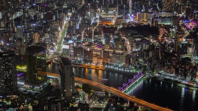 Tokyo Night Illumination Aerial Cityscape Traffic
