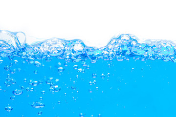 blue water waves with with bubbles on a white background