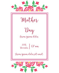 Fototapeta na wymiar Calligraphic text of mother day, with shape pattern of pink flower frame. Vector