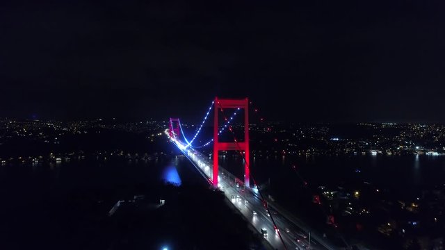 Aerial View of FSM Bridge on Bosphorus Istanbul At Night