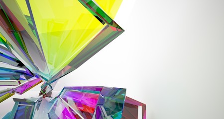 Abstract architectural white and glass gradient color interior of a minimalist house with large windows. 3D illustration and rendering.