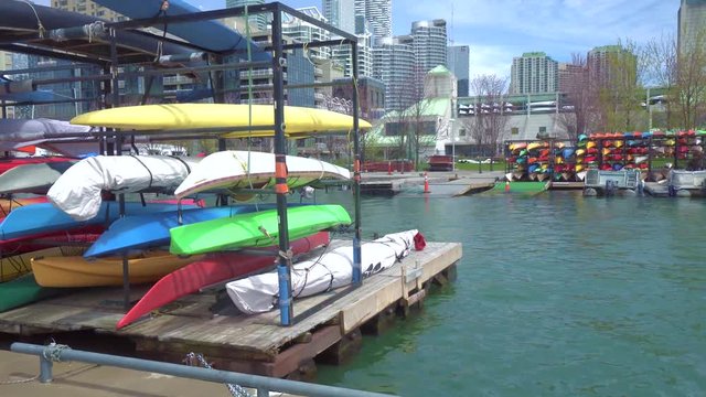 Kayaking in Toronto Harbor &ndash; rentals and storage racks near Rogers Skydome and Queens Quay West promenade