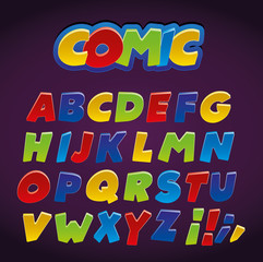 Comic alphabet set. Letters, Funny Colorful Comics Kid Font.