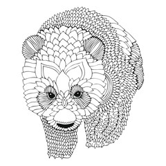 Panda bear. Hand drawn picture. Sketch for anti-stress adult coloring book in zentangle style. Vector illustration  for coloring page, isolated on background. Template for poster, t-shirt or tattoo.