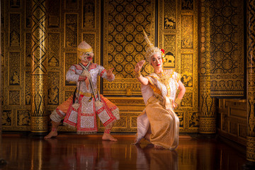 Khon is art culture Thailand Dancing in masked Ramayana story in literature thailand. This is Khon...