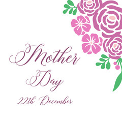 Decoration template of card mother day, with vintage beautiful purple flower frame. Vector