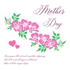 Decoration template of card mother day, with vintage beautiful purple flower frame. Vector