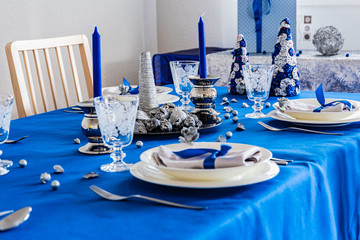 Blue christmas table setting