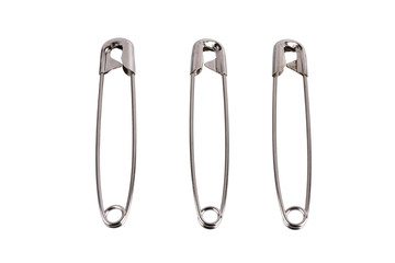 Safety pin brooch made from metal stainless  isolate on white