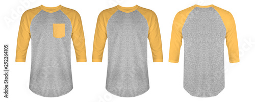 Download Set Of Blank T Shirt Raglan 3 4 Sleeve Bundle In Front And Back View Isolated On White Background Ready For Your Mockup Design Wall Mural Dxs