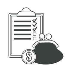 Checklist on notepad with purse and dollar coin