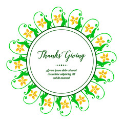 Text of card thanksgiving, with style of elegant yellow flower frame. Vector