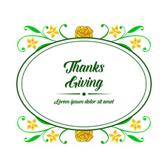 Text of card thanksgiving, with style of elegant yellow flower frame. Vector