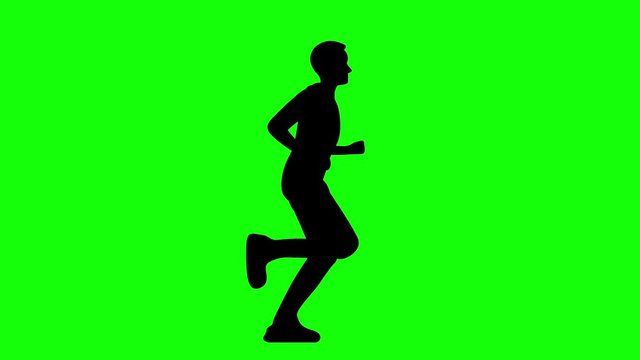 Silhouette of Man Running to the Right on Chroma Key Green Background Loopable