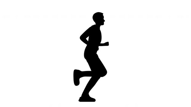 Silhouette of Man Running to the Right on White Background Loopable