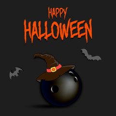 Bowling ball with witch hat and happy Hallowen