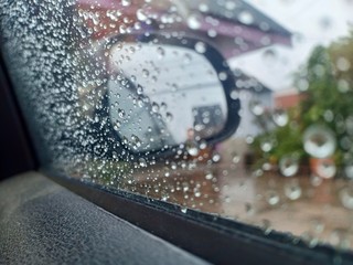 car in rain