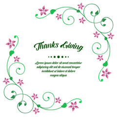 Shape unique frame with drawing of purple flower and green leaves, perfect for card thanksgiving. Vector