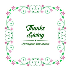 Shape unique frame with drawing of purple flower and green leaves, perfect for card thanksgiving. Vector