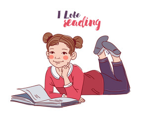 Cute little girl reading a book