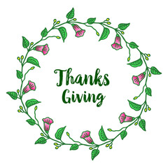 Vintage calligraphic card of thanksgiving, with ornament of green leaf flower frame. Vector