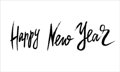 Vector Handwritten black lettering Happy New Year on white background.