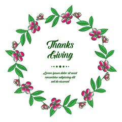 Various greeting card thanksgiving, with artwork of green leafy flower frame. Vector