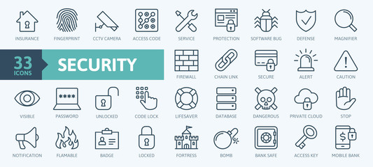 Security - outline web icon set, vector, thin line icons collection - 292266594