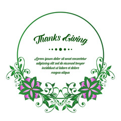 Concept banner of thanksgiving, with beautiful elegant purple flower frame. Vector