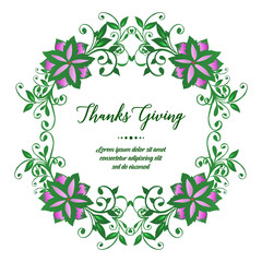 Concept banner of thanksgiving, with beautiful elegant purple flower frame. Vector