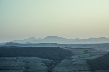 Mountains and forests at dawn