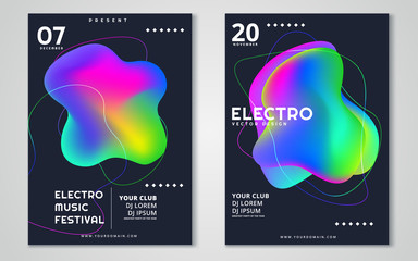 Electronic music fest and electro summer wave poster. Club party flyer. Vector illustration