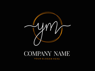 Y M YM Initial handwriting logo design with circle. Beautyful design handwritten logo for fashion, team, wedding, luxury logo.