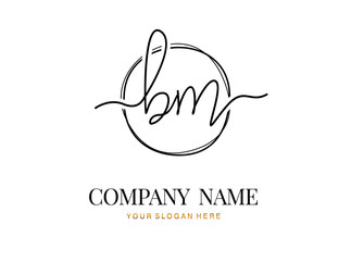 B M BM Initial handwriting logo design with circle. Beautyful design handwritten logo for fashion, team, wedding, luxury logo.