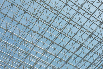  Indoor metal mesh transparent glass roof sky background