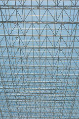 Bright interior steel mesh transparent glass roof background