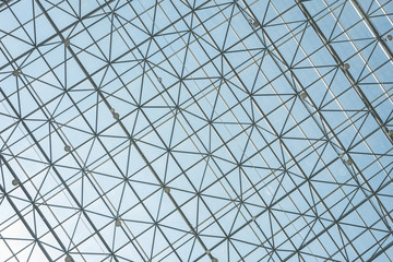 Bright interior steel mesh transparent glass roof background