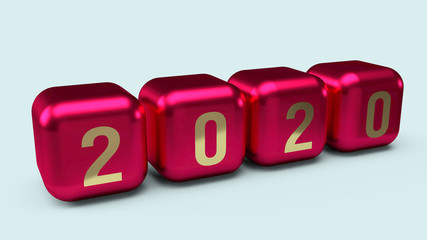 2020 gold number on cubes red Metallic color 3d rendering for new year content.